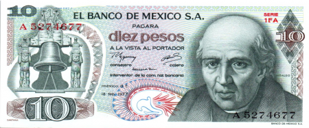 Mexique 10 Pesos - M. Hidalgo y Castilla - Cathédrale de Dolores - 1977