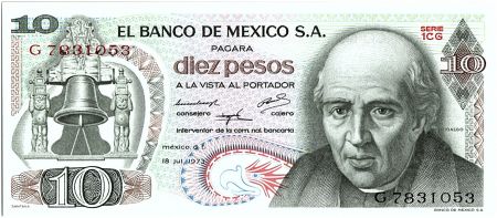 Mexique 10 Pesos, Miguel Hidalgo y castilla  - 1973
