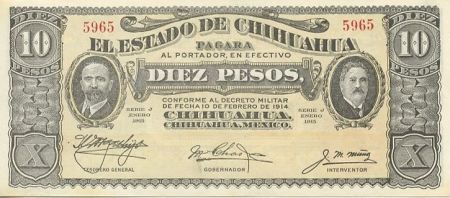 Mexique 10 Pesos F.I. Madero et A. Gonzalez - 1915