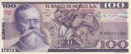Mexique 100 Pesos - V. Carranza - tableau La Trinchera - Statue - 1982