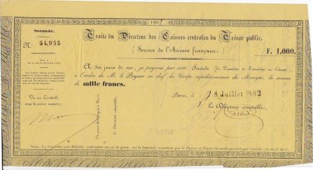 Mexique 1000 Francs, Traite Service de l\'Armée Française - 1862