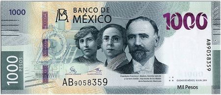 Mexique 1000 Pesos - Francisco I. Madero, Hermila Galindo y Carmen Serdán. - Jaguar - 2019 (2020) - Neuf