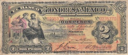 Mexique 2 Pesos Foi et Joie Assises - armoiries - 1914