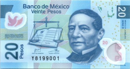Mexique 20 Pesos - Benito Juarez - Cité Aztèque - 2012