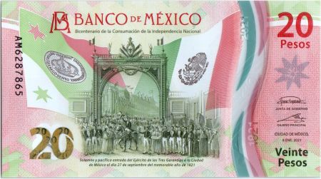 Mexique 20 Pesos - Bicentenaire de l\'indépendance nationale - Polymère -  2021 - NEUF - P.NEW