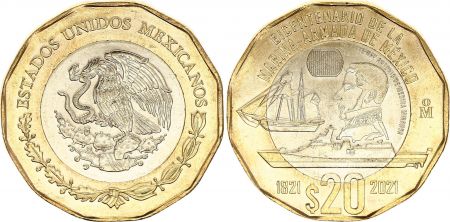 Mexique 20 Pesos - Bicentenaire de la marine mexicaine - 2021