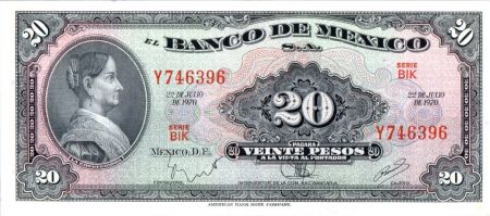 Mexique 20 Pesos - Josefa Ortiz de Dominguez - Palais Fédéral Queretaro - 1970