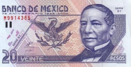 Mexique 20 Pesos J. Juarez - Statue «Hemiciclo a Juarez»