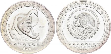 Mexique 25 Pesos Guerrero Aguiula - 1/4  Once de Plata - Argent 1992
