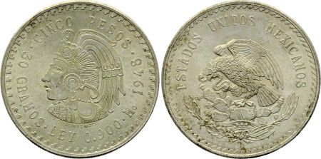 Mexique 5 Pesos,  Cuautemoc, Emblème National - 1948