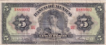 Mexique 5 Pesos - Femme - Monument de l\'indépendance - 08-11-1961 - Série MN - P.60g
