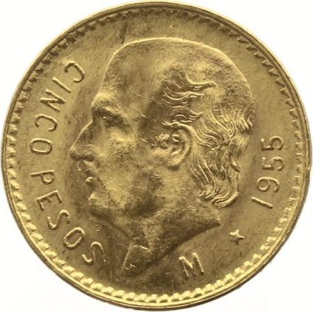 Mexique 5 Pesos Miguel Hidalgo y Costilla - Emblème national 1955 - Or