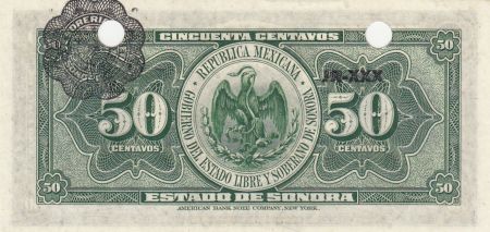 Mexique 50 Centavos 1915 - Sonora - Perforé par deux trous