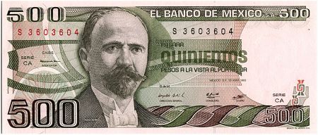 Mexique 500 Pesos, - Fransisco Madero  - 1982