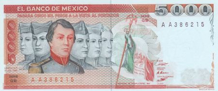 Mexique 5000 Pesos Soldats - Château de Chapultepec - 1985