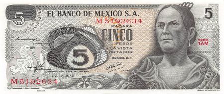 Mexique MEXIQUE  ORTIZ DE DOMINGUEZ - 5 PESOS 1972 - P.NEUF