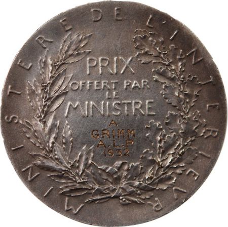MINISTERE DE L\'INTERIEUR  PRIX DU MINISTERE - MÉDAILLE O. ROTY 1932 PARIS