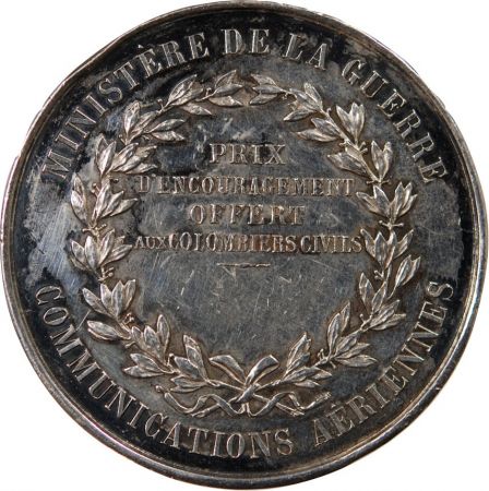 MINISTERE DE LA GUERRE  COMMUNICATIONS AERIENNES - MÉDAILLE ARGENT poinçon Corne (après 1879)