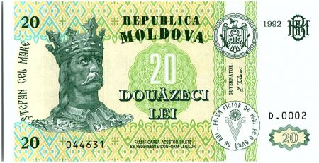 Moldavie 20 Lei Roi Stefan - 1992
