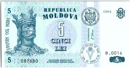 Moldavie 5 Lei Roi Stefan - 1995