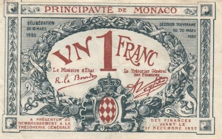 Monaco 1 Franc  - Armoiries  - 1920 - Série E