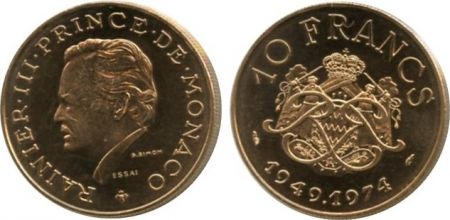 Monaco 10 Francs Rainier III - 25 ans de règne - 1974 Essai - Tirage 1500 ex