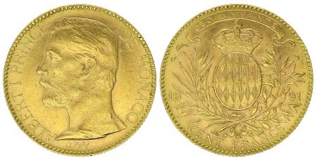 Monaco 100 Francs Albert I - Armoiries 1891 A Paris