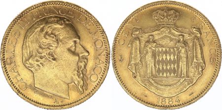 Monaco 100 Francs Charles III - 1884 A Or