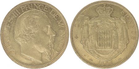 Monaco 100 Francs Charles III - 1884 A