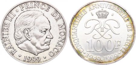 Monaco 100 Francs Rainier III - 50 ans de règne - 1949-1999 - Argent