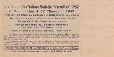 Monaco 20 Francs - Loterie - Colonie Française de Monaco - 1956