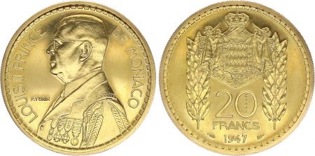 Monaco 20 Francs Louis II - 1947 - Or - Essai - FDC - Tirage : 180 ex