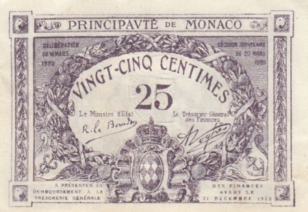 Monaco 25 Centimes Violet - Vue de Monaco - 1920