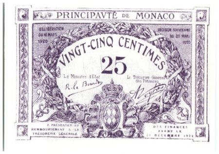 Monaco 25 Centimes Vue de Monaco (bleu et violet) - 1920
