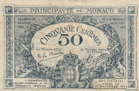 Monaco 50 Centimes  - Armoiries  - 1920 - Série B