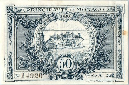 Monaco 50 centimes  - Armoiries  - 20/03/1920