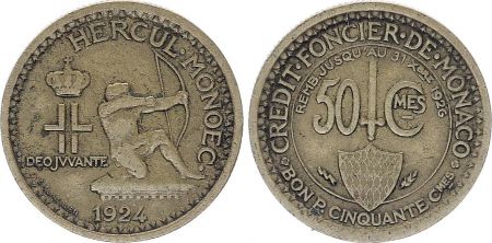 Monaco 50 Centimes Héraclès Archer - 1924 - Poissy - TTB - KM.110