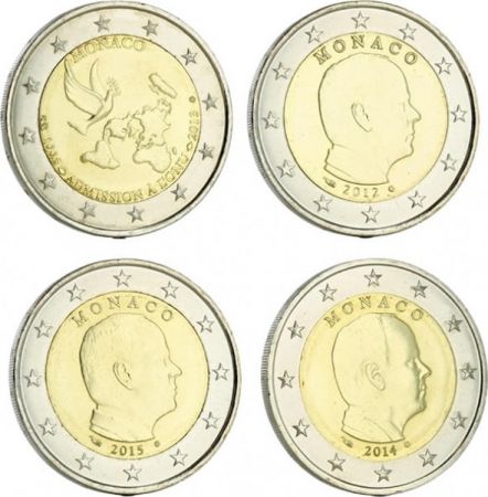 Monaco Série 4 pièces de 2 euros 2012-2013-2014-2015
