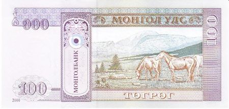 Mongolie 100 Tugrik 2000 - Sukhe-Bataar - Chevaux