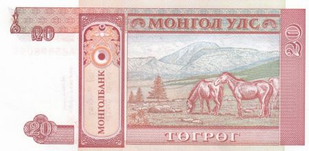 Mongolie 20 Tugrik 1993 - Sukhe-Bataar - Chevaux