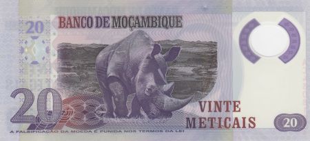 Mozambique 20 Meticais - S. M. Machel - Rhinocéros - 2017 Polymer - P.149b - Neuf