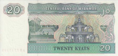 Myanmar 20 Kyats - Shinzé - Fontaine et éléphants - 1994 - NEUF - P.72