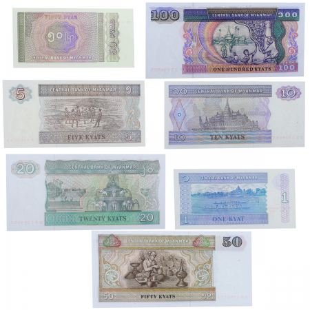 Myanmar Série 7 billets du 50 Pyas au 100 Kyats - Neuf