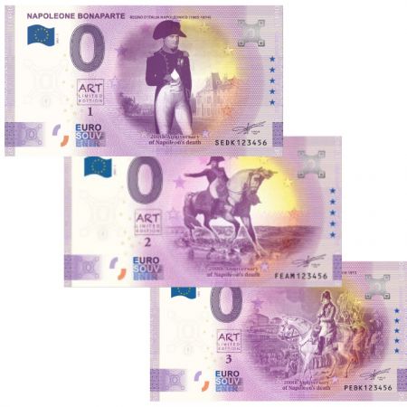 Napoléon à travers l\'Europe - Lot de 3 Billets 0 Euro Souvenir 2021 - Italie  Malte  Pays-Bas