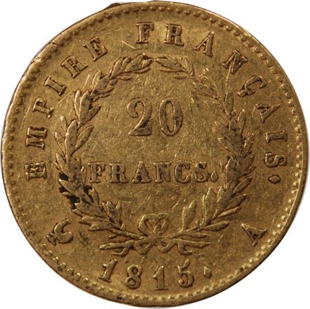 NAPOLEON Ier  CENT JOURS - 20 FRANCS OR 1815 A PARIS