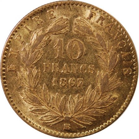 NAPOLEON III - 10 FRANCS OR 1867 BB STRASBOURG