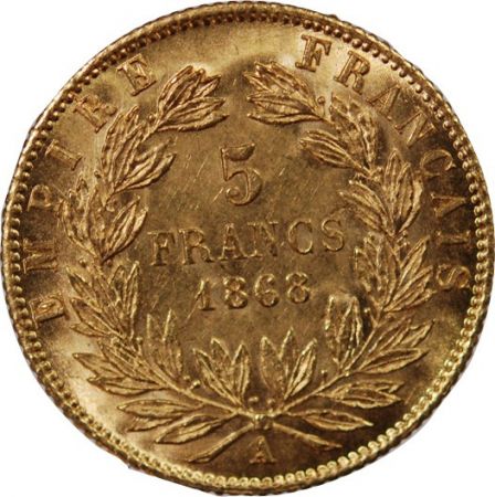 NAPOLEON III - 5 FRANCS OR 1868 A PARIS