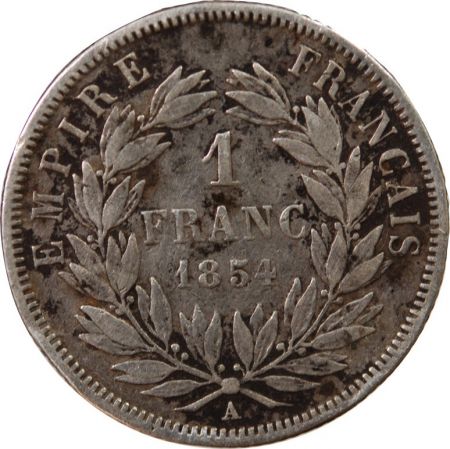 NAPOLEON III  TÊTE NUE - 1 FRANC ARGENT 1854 A PARIS