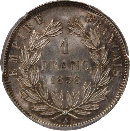 NAPOLEON III  TÊTE NUE - 1 FRANC ARGENT 1858 A PARIS - PCGS MS64