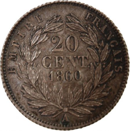 NAPOLEON III  TÊTE NUE - 20 CENTIMES ARGENT 1860 A PARIS
